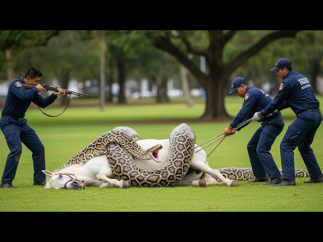Brave Heroes Risk Their Lives to Save a White Horse from a GIANT Python 🐍🐎
