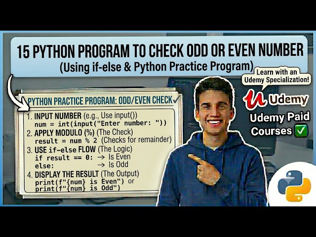 15 Python Program Check Odd or Even Number Using if-else | Practice Program | Udemy Paid Courses ✅