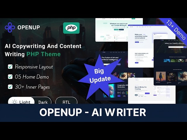 Openup AI Writer PHP Template Walkthrough - See Homepages & Features