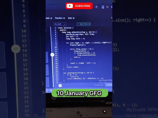 Substrings With K Distinct Characters |GFG 10 Jan 2026 POTD Solution Java C++ Python JS #shortsvide