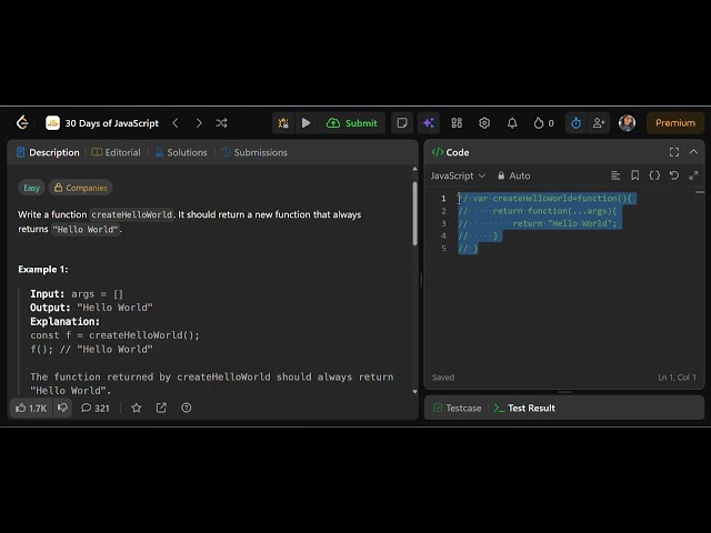 LeetCode 2667: Create Hello World Function | 30 Days of JavaScript (Day 1)