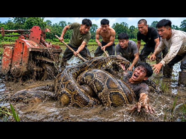 Giant Python Attacks Man in Swamp Near Tractor | Friends Rush to Save Him!