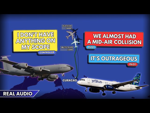Near Mid-Air collision with military aircraft at 34,000 ft near Curacao. "It's outrageous". Real ATC