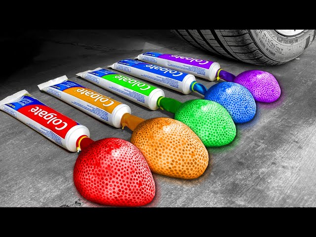 🔴🟡🟢🔵🟣 Experiment Glowing Glass Light Bulb vs Car! Crushing Crunchy, Soft Things with Car! ⚡️💦