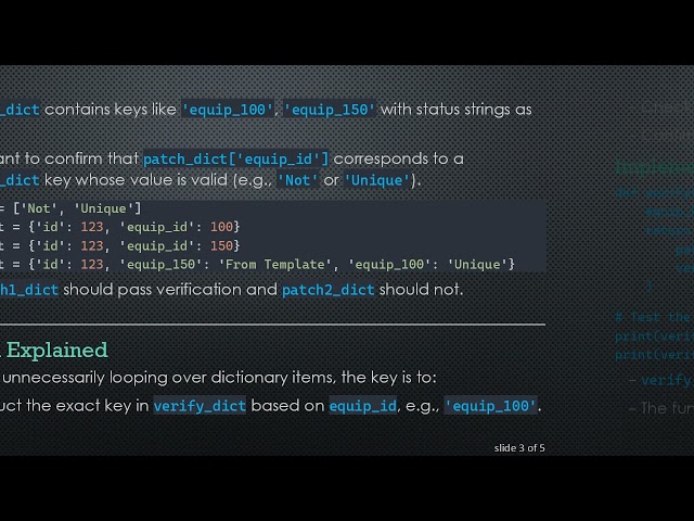 How to Verify and Return a Patch Dictionary Using Related equip_id Keys in Python