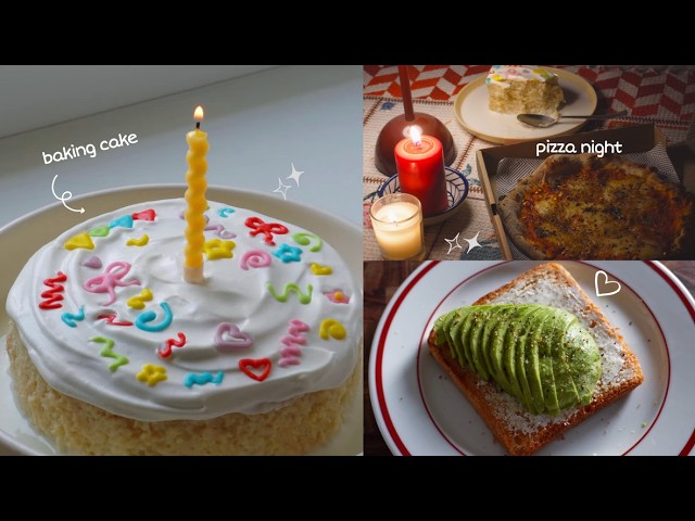 Spending my birthday at home | baking my own cake, gift haul, slow living & pizza