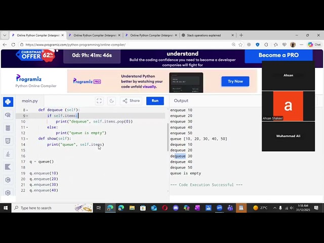 Queue Implementation in Python in 5 Minutes (Code Execution)