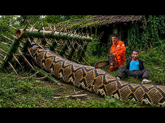 GIANT ANACONDA  TRAP Near Abandoned House | BRAVE HUNTER  Uses Chainsaw To Confront GIANT Python