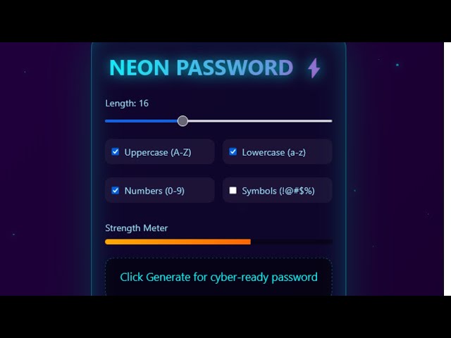 Create Neon Password Generator with Glowing Effects | HTML CSS JavaScript Tutorial