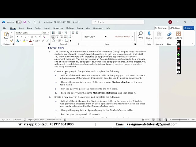 New Perspectives Access 365 | Modules 9-12: SAM Capstone Project A University of Waterloo Co-op Plac