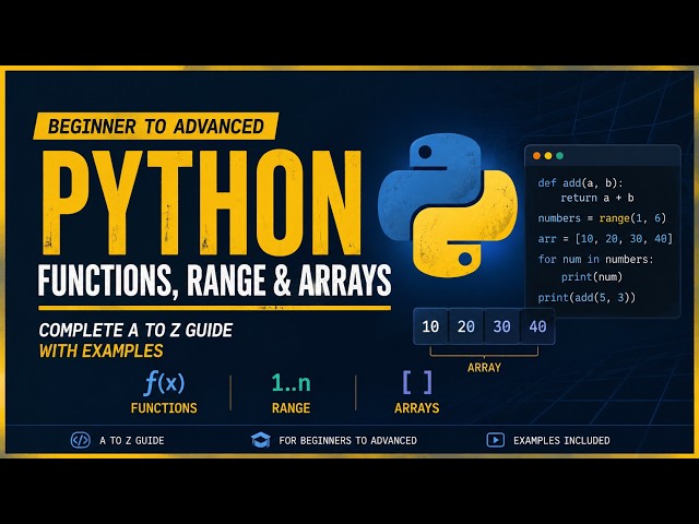 Python Functions, Range & Arrays | Full Tutorial