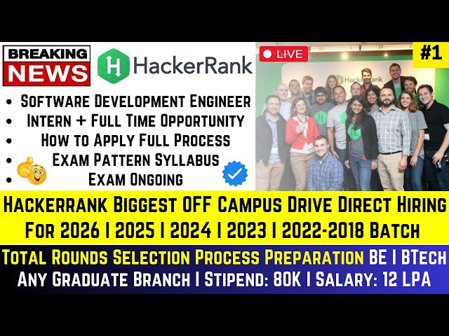 Hackerrank Biggest OFF Campus Drive Direct Hiring 2026 | 2025 | 2024 | 2023 2022-2018 Salary: 12 LPA