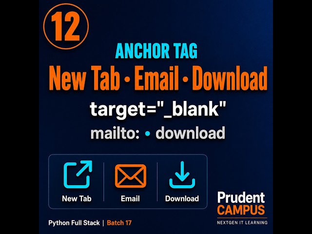 HTML Tutorial #12 | Anchor Tag - New Tab, Email, Download | target, mailto | Batch 17