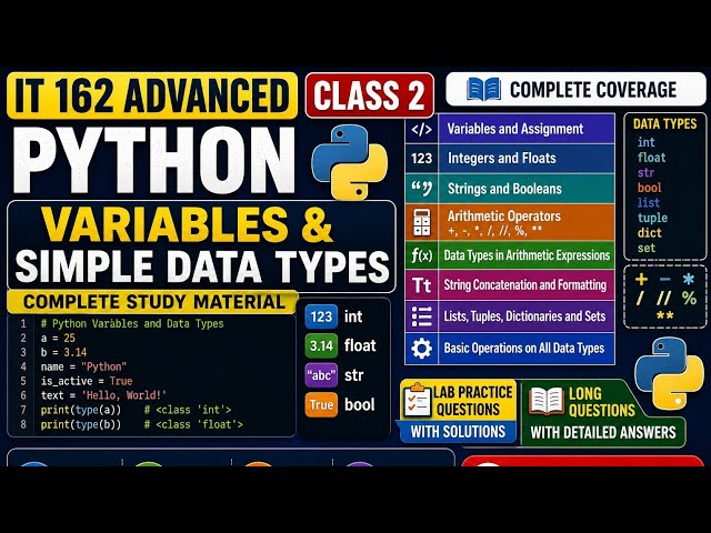 2.2.0 IT ADVANCED CLASS 2 | Python Variables & Data Types ,Operators, Strings, Booleans & Lab Q&A