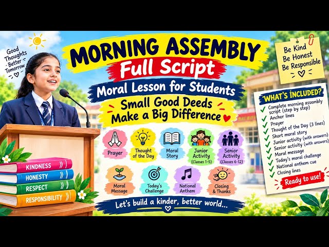 Moral Lessons for Students | Morning Assembly Script | Thought, Activities & Quiz