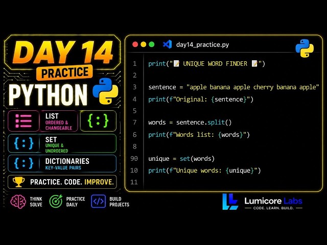 Python Practice: List, Set & Dictionary Challenges (Lumicore Labs - Day 14)