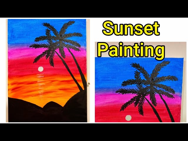 Sunset Painting Tutorial _Easy Beach Sunset Painting video_ acrylic colour painting ideas 