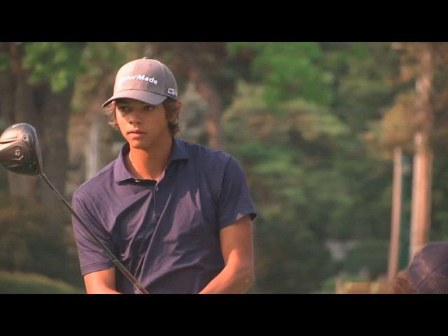 Charlie Woods, son of Tiger, playing at Ohio State golf course