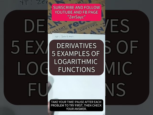 DERIVATIVES | LOGARITHMIC FUNCTIONS | 5 EXAMPLES (TAGALOG/FILIPINO EXPLANATION)