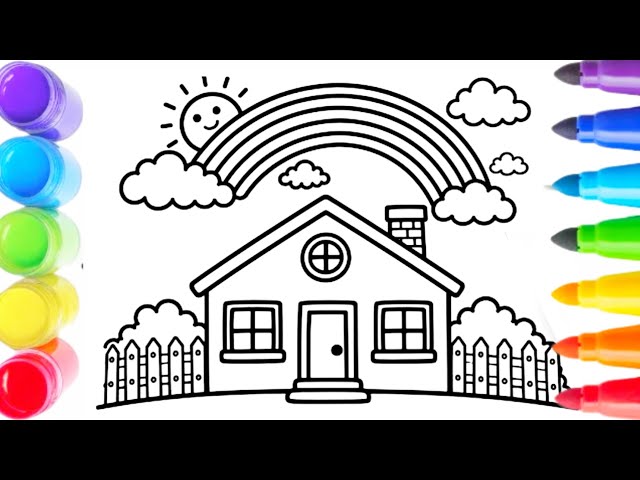Cute House Drawing & Coloring 🌈 | Easy Step by Step Drawing Tutorial for Kids and Beginners 
