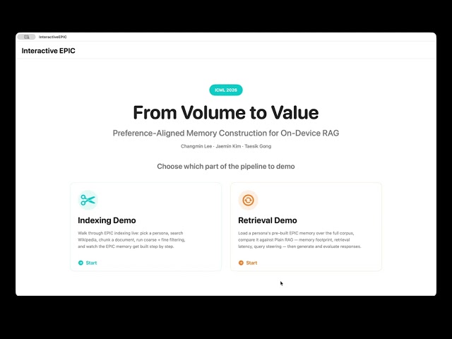 [Demo] From Volume to Value: Preference-Aligned Memory Construction for On-Device RAG (ICML 2026)