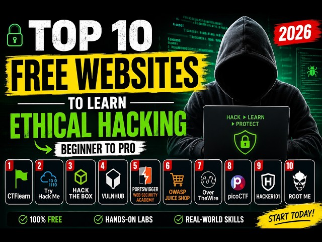 Top 10 FREE Websites to Learn Ethical Hacking in 2026 (Beginner to Pro)