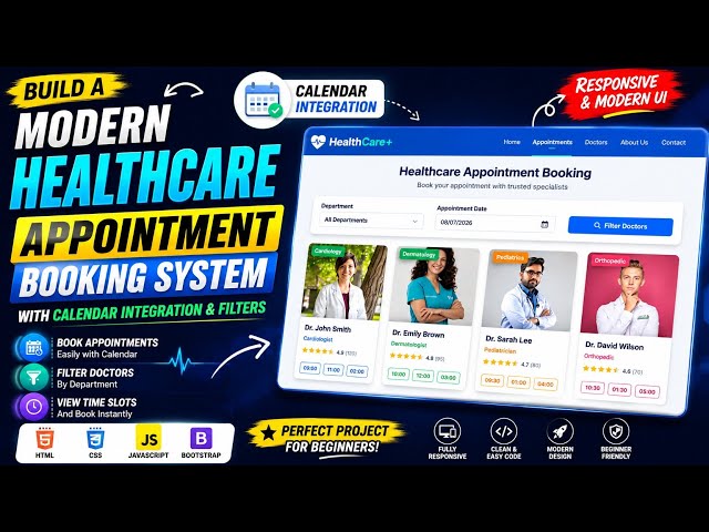 Build a Modern Healthcare Appointment Booking System 🏥 | HTML CSS JS Bootstrap #webdevelopment