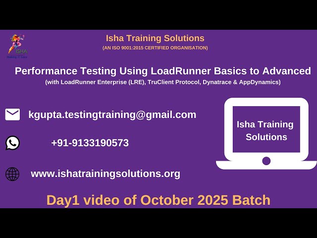 Performance Testing using LoadRunner Day1 video Types of Performance Testing on 15th October 2025.