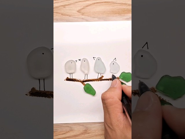Birds | Sea Glass Pebble Art | Beach glass