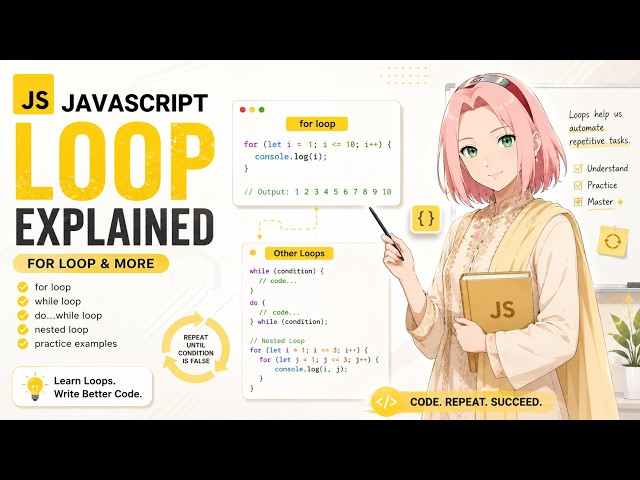 JavaScript Loops made simple! Learn for, while, and do...while with easy examples. 🚀