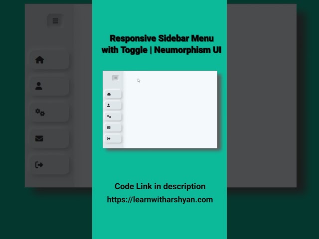Responsive Sidebar Menu with Toggle | Neumorphism UI | HTML CSS JavaScript #Sidebar #UIUX #WebDev