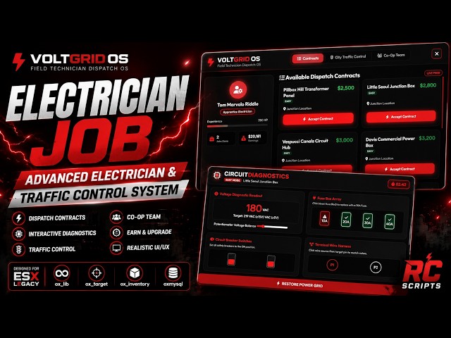RC ELECTRICIAN JOB | Advanced Electrician + Traffic Control System for FiveM | ESX + OX