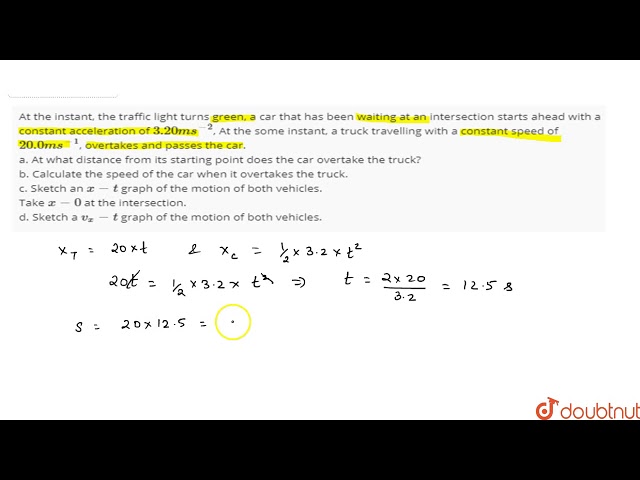 At the instant, the traffic light turns green, a car that has been waiting at an intersection starts
