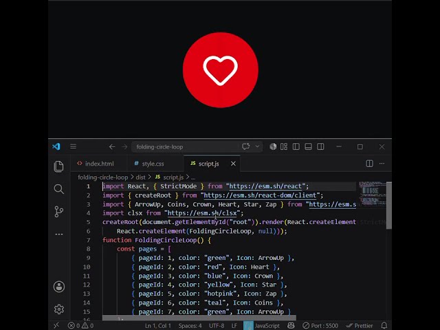 How to create Folding circle loop by using HTML,CSS and JAVASCRIPT in VS code.