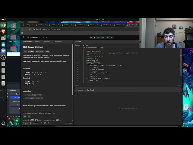 Leetcode: 283 Move Zeroes (Two Pointers Quick Success)