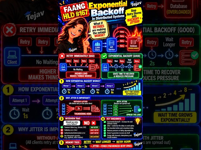 HLD #167 — Exponential Backoff Explained ⚡ Stop Retry Storms with BACKOFF + JITTER!