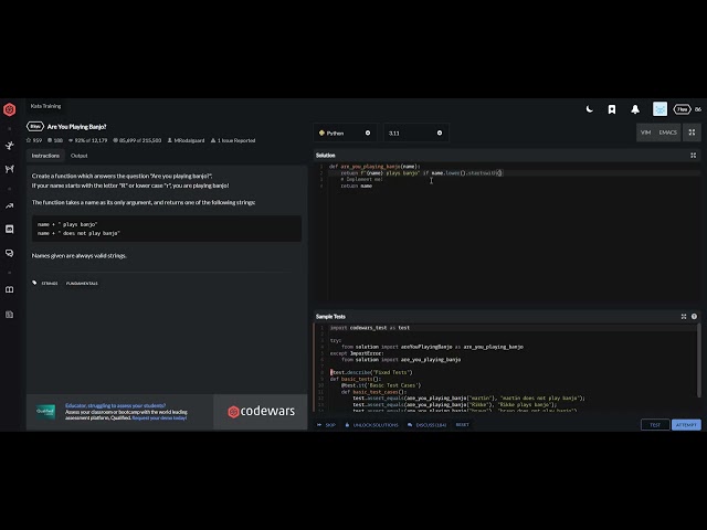 codewars python  Are You Playing Banjo