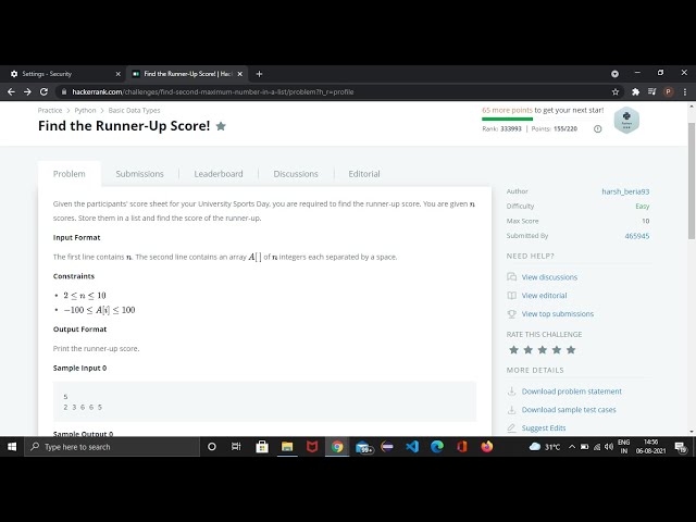 Find the Runner Up Score!   HackerRank