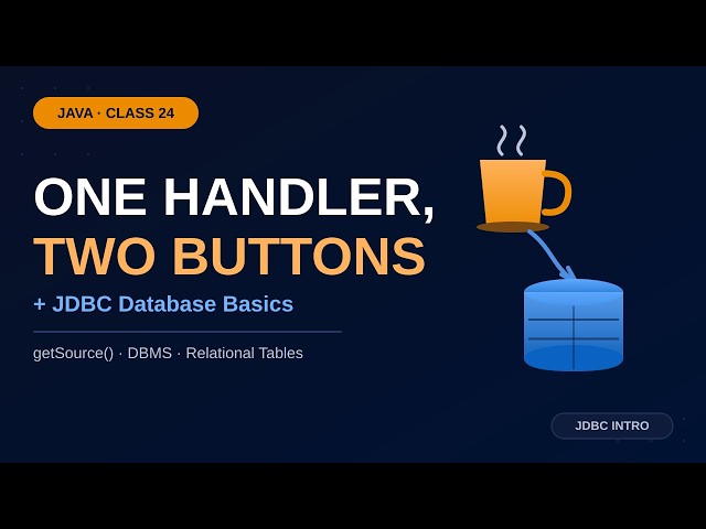 Java Class 24: One Event Handler for Two Buttons, getSource() Explained & JDBC Database Basics