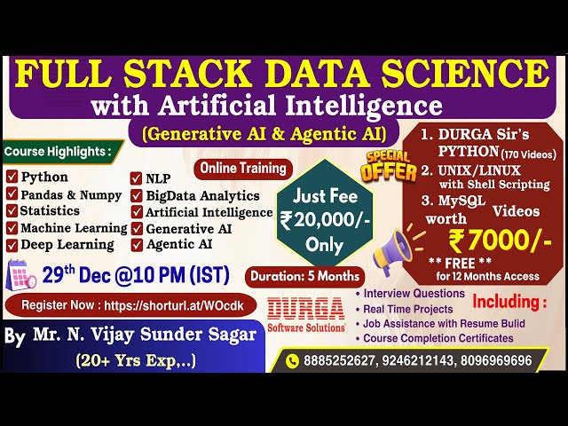FULL STACK DATA SCIENCE with Artificial Intelligence Online Training @ DURGASOFT