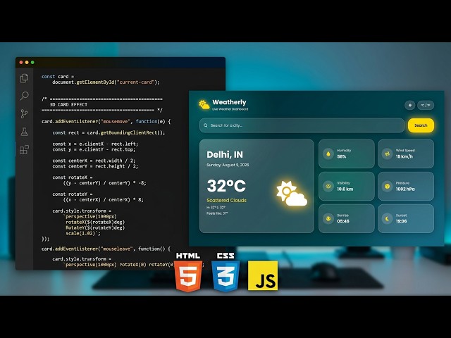 Build a Stunning Weather App with HTML CSS JavaScript 🌤️ | Glassmorphism + Weather API