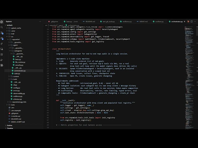 RepoMind: AI Agent That Audits Any GitHub Repo Autonomously (60 Tools, 5-Phase Loop)