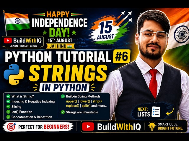 Python Tutorial #6 | Strings in Python Explained from Scratch | Python for Beginners | BuildWithIQ
