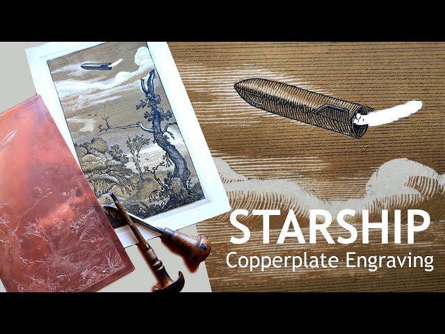 Hand-engraved copperplate Starship Print