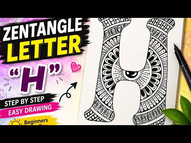 Easy Zentangle Letter H Drawing | Beautiful Alphabet Art Tutorial for Beginners