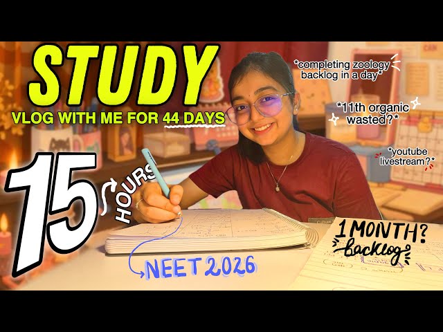 Studying for 15 hours everyday for the next 44 days AS A NEET ASPIRANT|| NEET 2026 🐞🦋🐠 day 01 vlog
