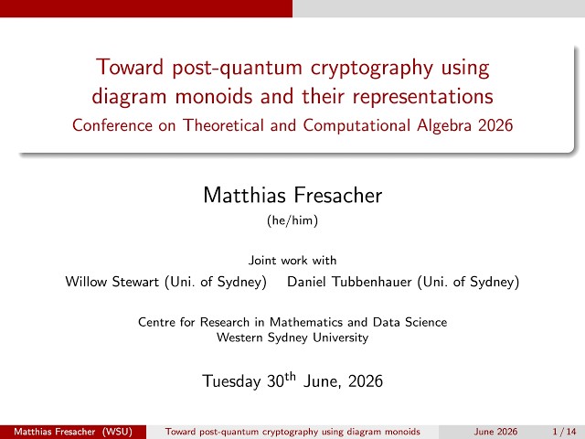 (13min) Toward post-quantum cryptography using diagram monoids and their representations