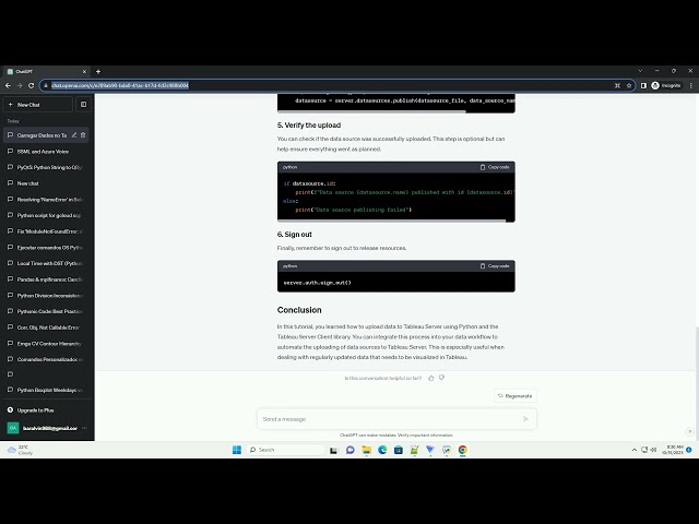 How to upload data to Tableau Server in Python