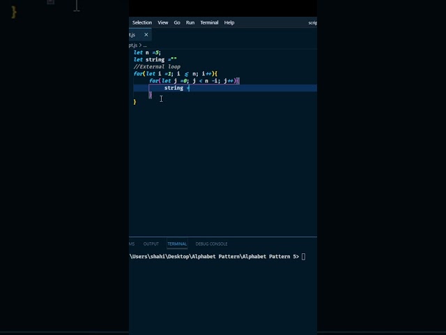 Alphabet Pattern 5 in javascript using loop