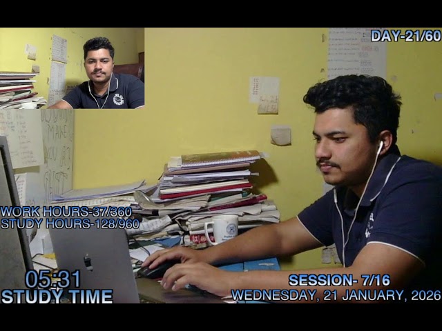 16 HOURS LIVE STUDY/WORK WITH ME / DAY-21/60 (16 HOURS LIVE STUDY CHALLANGE FOR 60 DAYS)